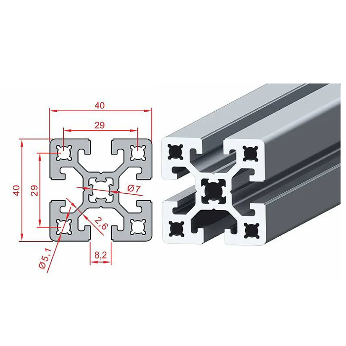 40X40 S8 Aliuminis profilis sustiprintas