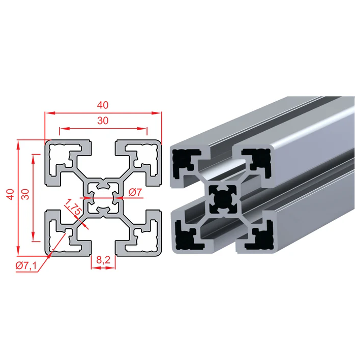40X40 S8 Aliuminis profilis lengvas