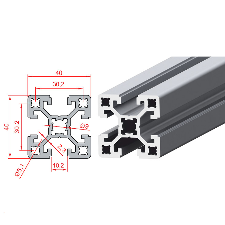 40X40 S10 Aliuminis profilis sustiprintas