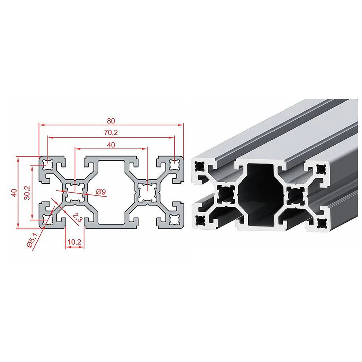 40X80 S10 Aliuminis profilis sustiprintas