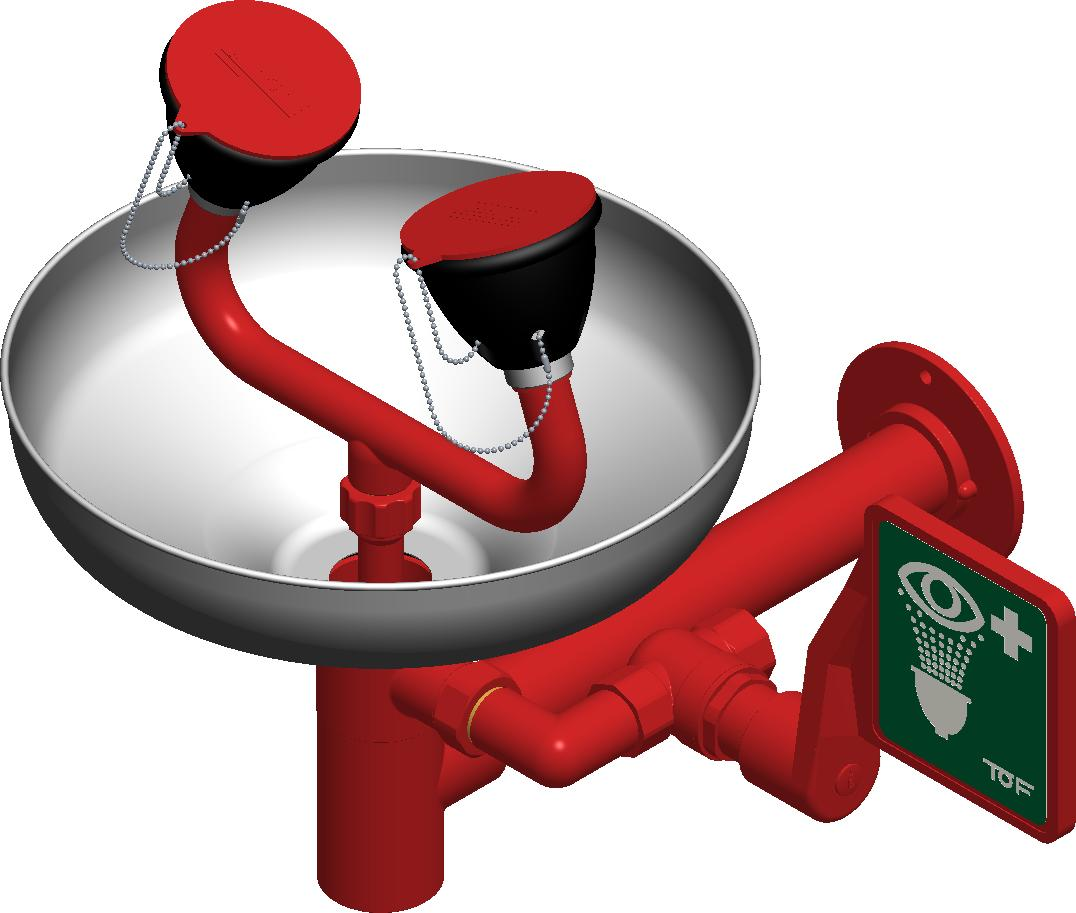 Sieninis akių avarinio apiplovimo dušas su nerūdijančio plieno dubeniu